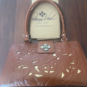 Patricia Nash Rosina Leather Cutout Satchel Camel/Cognac